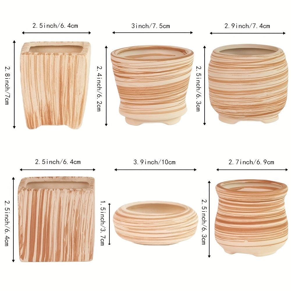 SUN-E 6pcs/Set Mini Ceramic Plant Pots - Decorative, 2.5Inch/6.5cm, with Drain Hole, Perfect Gift for Women, Ideal for Succulent, Cactus, Flower, Home, Office, Outdoor Garden