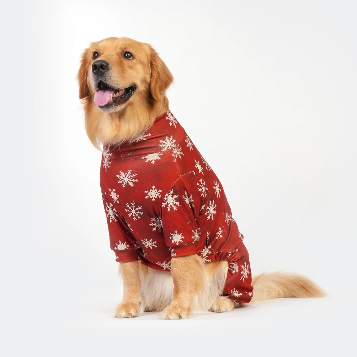 Ultra-Soft Christmas Dog Costume - Size -6XL - Warm Pet Apparel - Red and Snowflake Pattern - Adjustable Dog Clothing