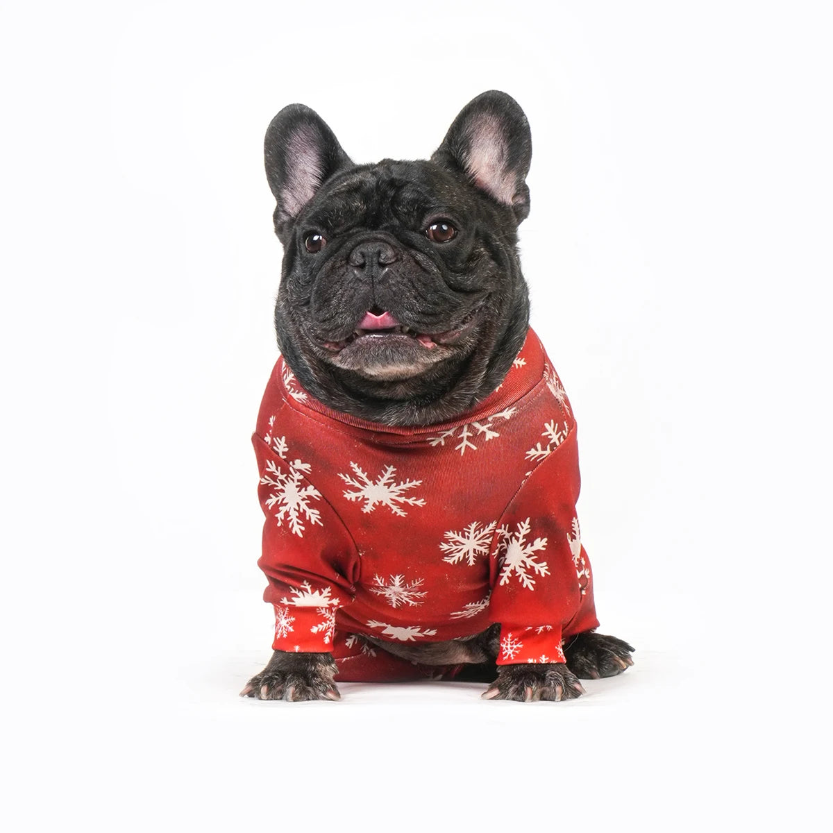 Ultra-Soft Christmas Dog Costume - Size -6XL - Warm Pet Apparel - Red and Snowflake Pattern - Adjustable Dog Clothing