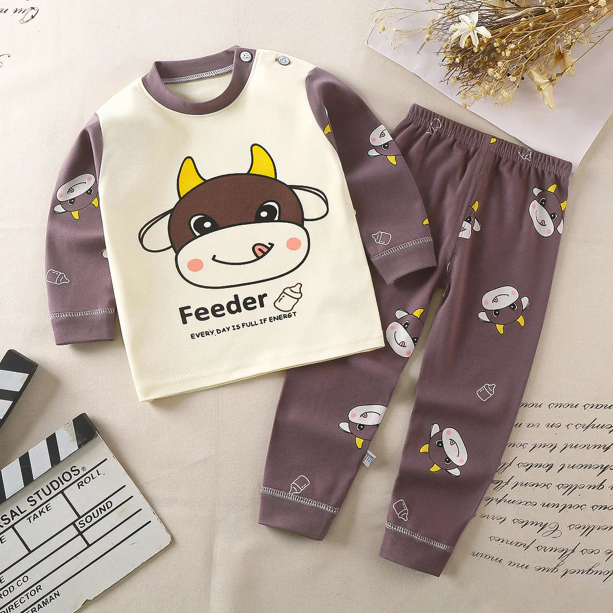 2024 Girls Comfortable 100% Cotton Long-Sleeved Sleepwear Pajamas Suit Breathable Relaxing Cartoon-Printed Pajamas for Children