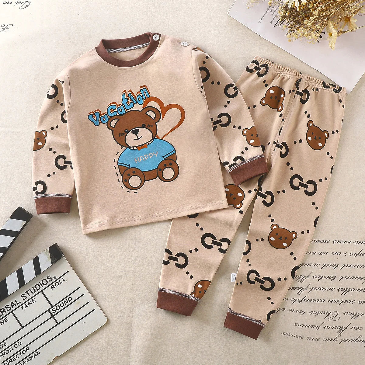 2024 Girls Comfortable 100% Cotton Long-Sleeved Sleepwear Pajamas Suit Breathable Relaxing Cartoon-Printed Pajamas for Children