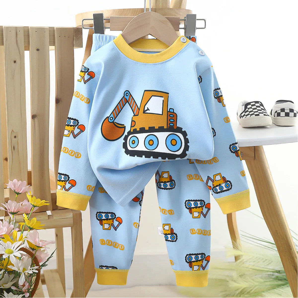 2024 Girls Comfortable 100% Cotton Long-Sleeved Sleepwear Pajamas Suit Breathable Relaxing Cartoon-Printed Pajamas for Children