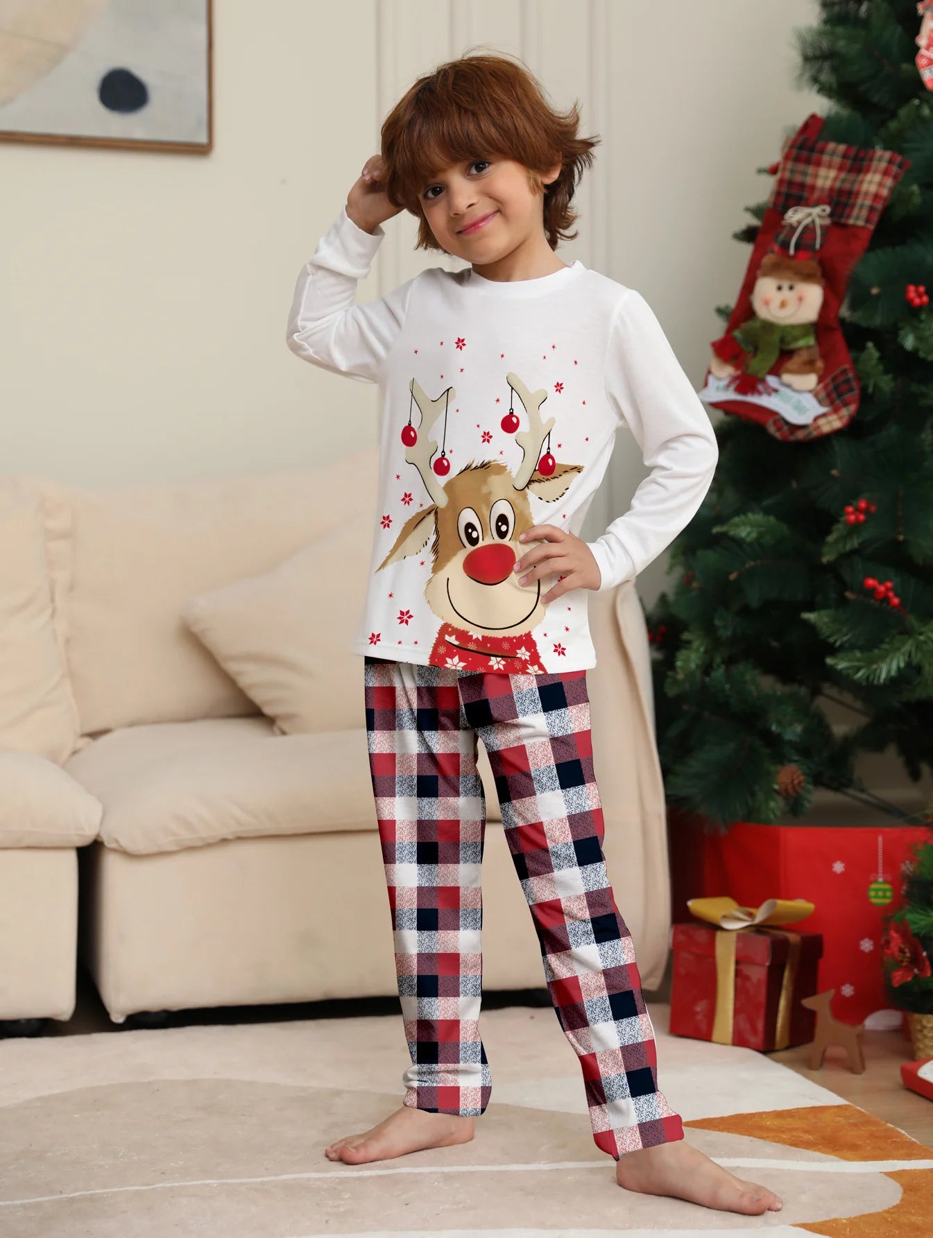 Family Matching Christmas Pajamas 2025 New Xmas Deer Print Dad Mommy And Me Christmas Costume Dog Clothes