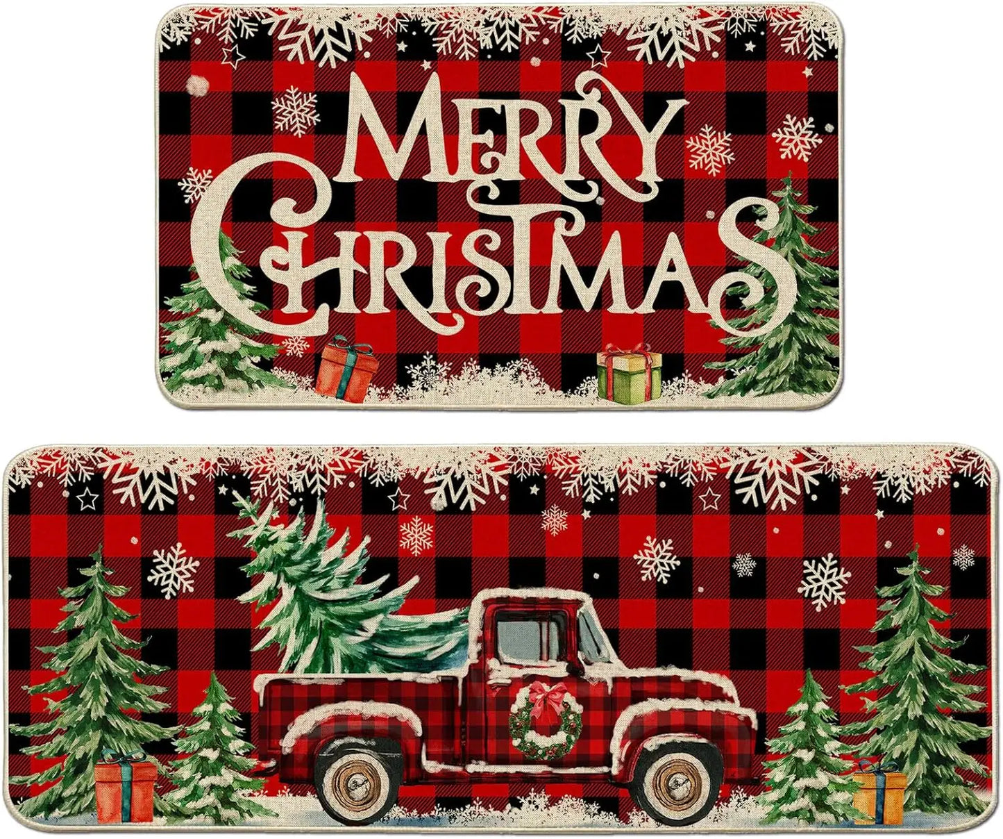 VIKAMA1/2PCS Lovely Christmas Gingerbread Man Crystal Velvet Kitchen Floor Mat Easy Care Floor Mat Entry Door Mat Home Decor
