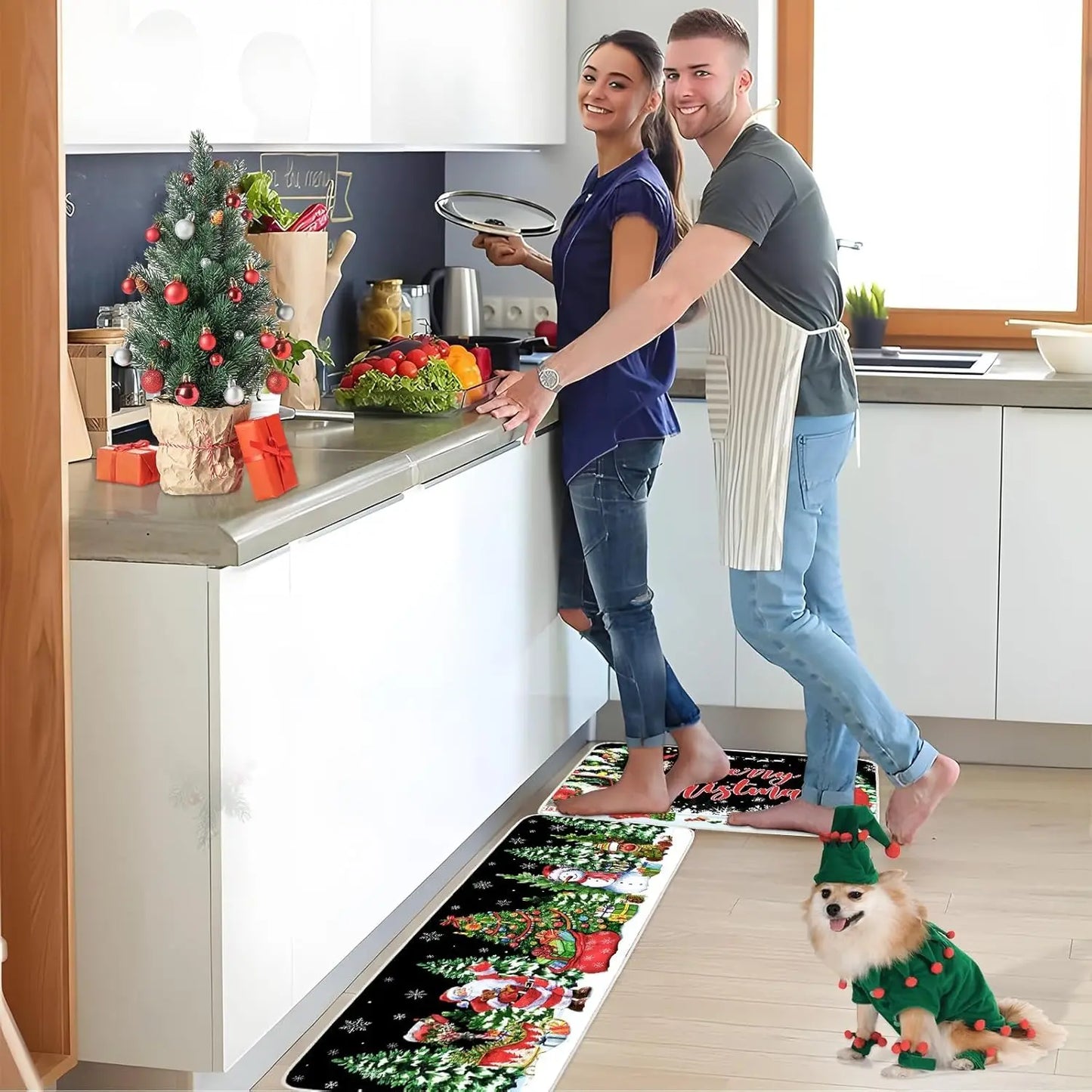 VIKAMA1/2PCS Lovely Christmas Gingerbread Man Crystal Velvet Kitchen Floor Mat Easy Care Floor Mat Entry Door Mat Home Decor