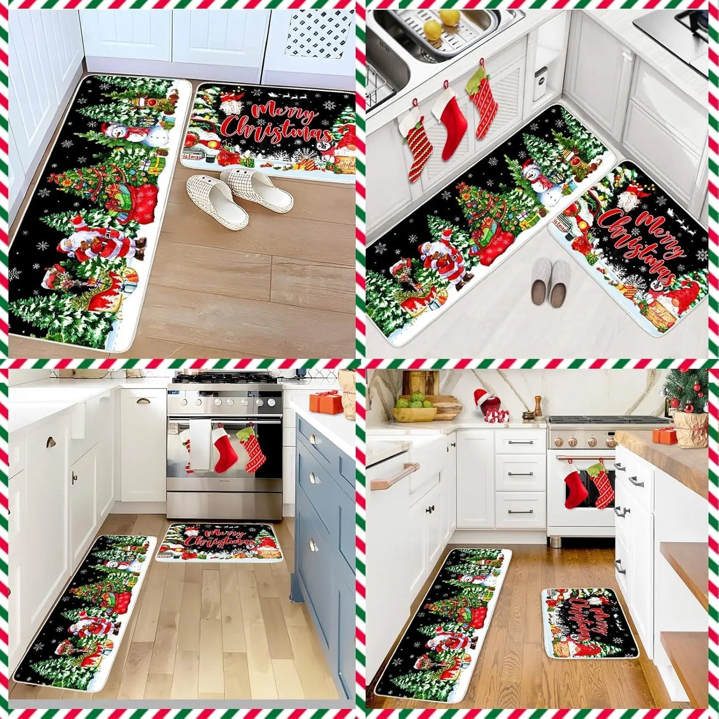 VIKAMA1/2PCS Lovely Christmas Gingerbread Man Crystal Velvet Kitchen Floor Mat Easy Care Floor Mat Entry Door Mat Home Decor