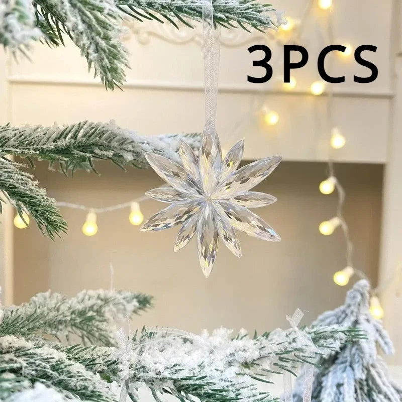3pcs/bag 2025 Christmas Decorations Christmas Transparent Snowflake Pendants for Winter New Year Tree Home Party Ornaments