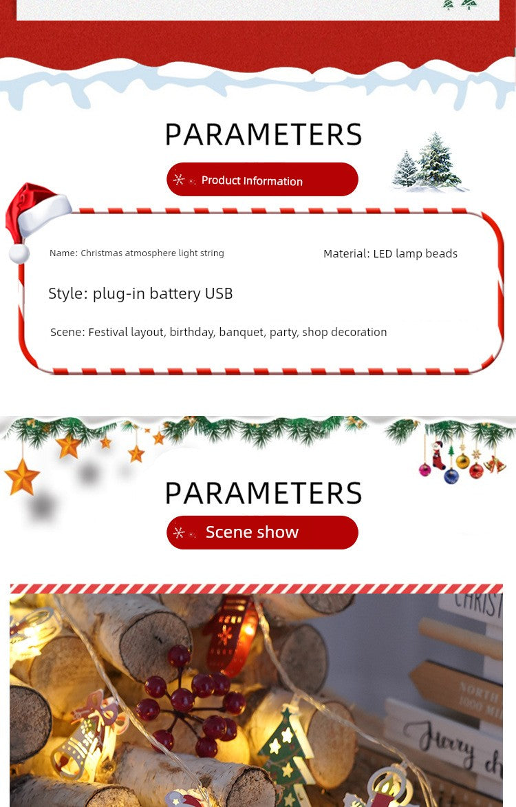 Santa Claus Lighting Led Small Lighting Chain Colored Lights Christmas Lights Wrought Iron Christmas Decorative Lights Christmas Tree Lamp String Lighting Chain
