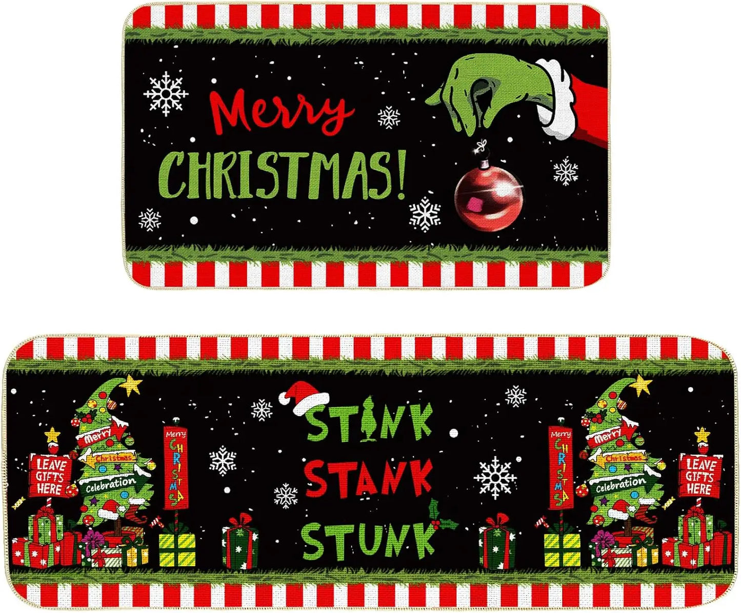 VIKAMA1/2PCS Lovely Christmas Gingerbread Man Crystal Velvet Kitchen Floor Mat Easy Care Floor Mat Entry Door Mat Home Decor