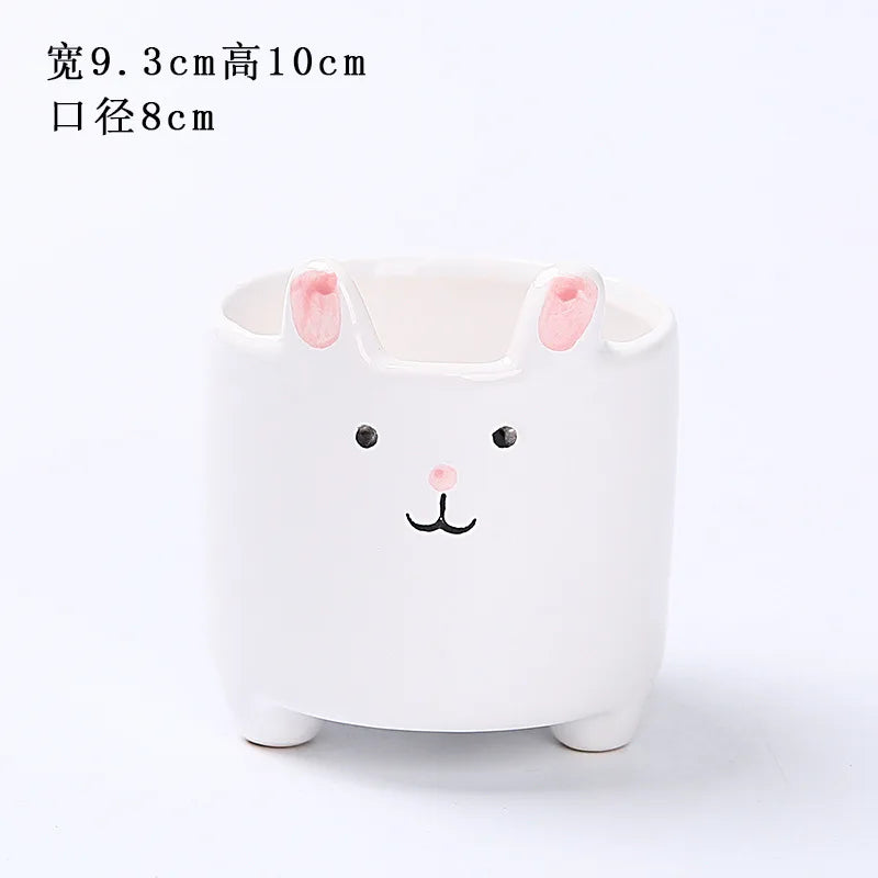 Succulent Pot Ceramic Flower Pot Cartoon Cute Potted Plant Rabbit Creative Plant Pot Desktop Potted Desk Decorate Small Ornament