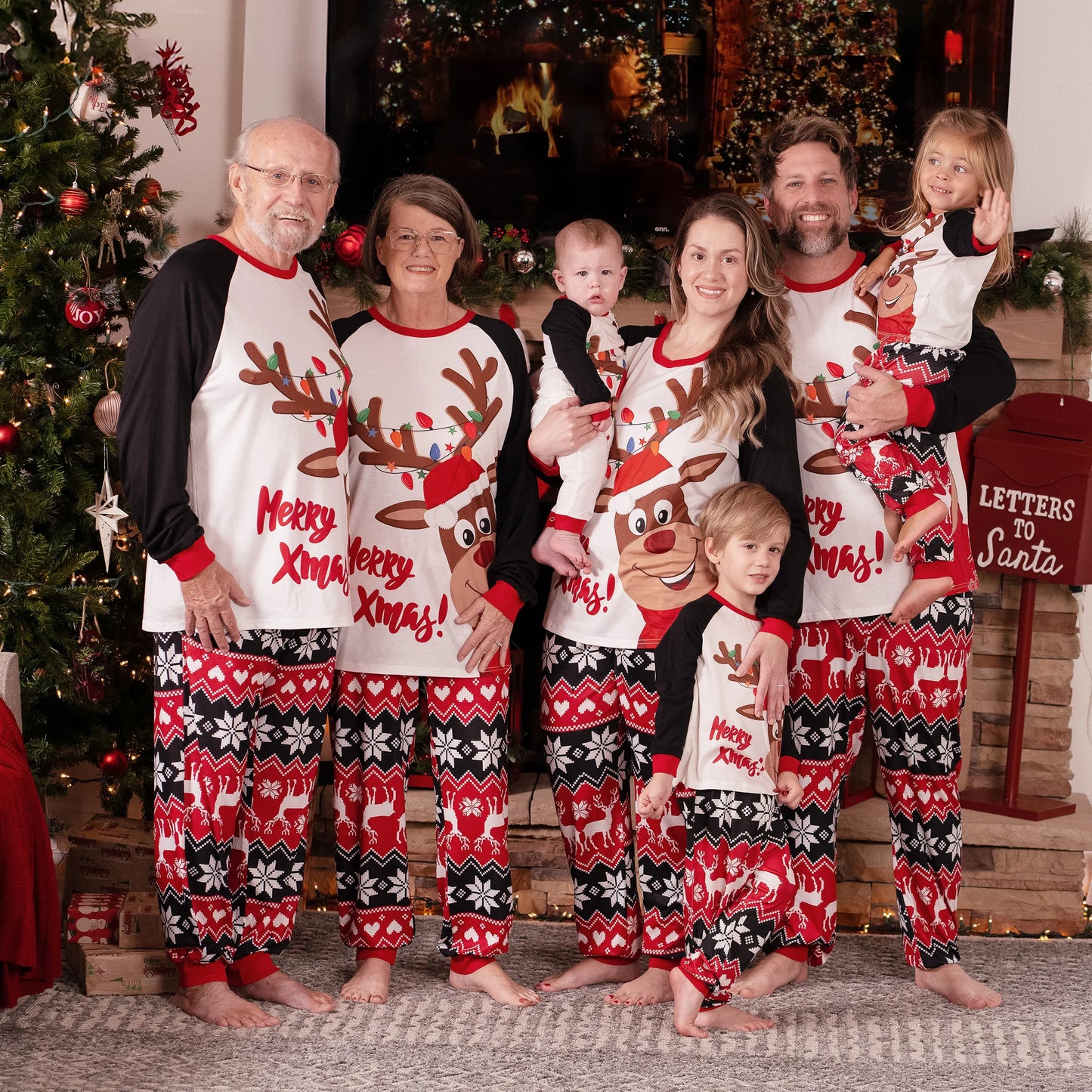 PatPat Christmas Reindeer Print Family Matching Pajamas Sets