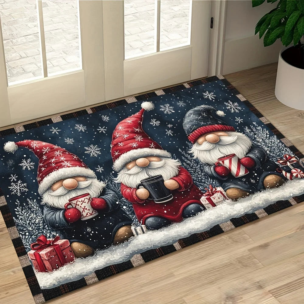 VIKAMA Christmas Entrance Floor Mat Made Of Crystal Velvet For Indoor Decoration, Living Room, Santa Claus Mat, Home Decoration