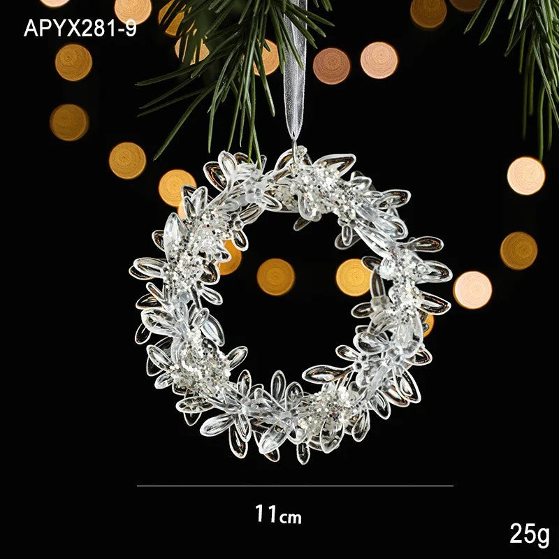 Christmas Ice Crystal Pendant Xmas Tree Pendant Transparent Acrylic Angel Light Luxury Scene Decoration Props New Year 2025