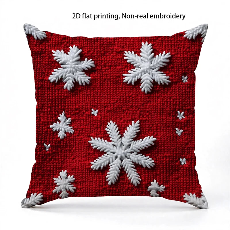 Christmas Red Pillows with Snowflakes and Trees Square polyester pillowcase, modern sofa decorative cushion cover