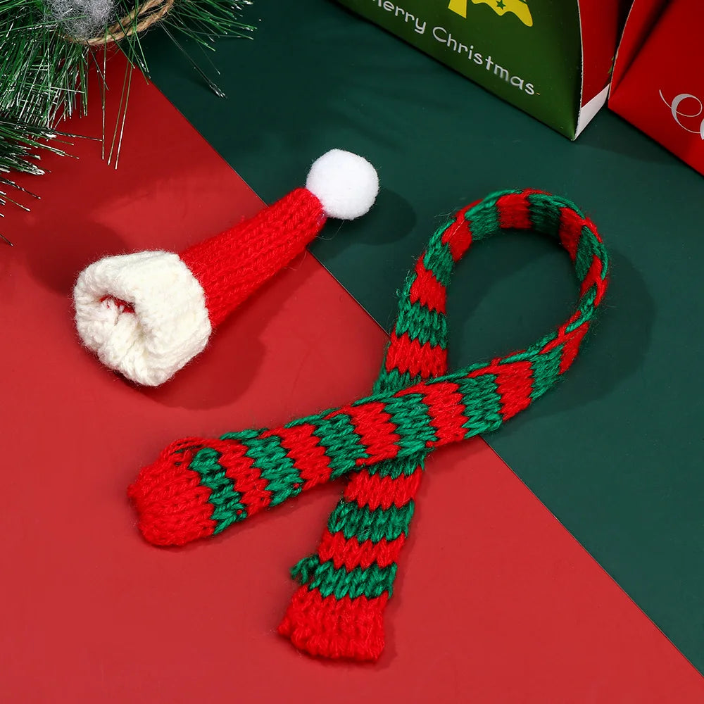For 1/6 1/12 Doll Scarf Hat Knitted Scarves Xmas Ornament Mini Christmas Caps Handmade Miniature Clothes Dollhouse Accessories