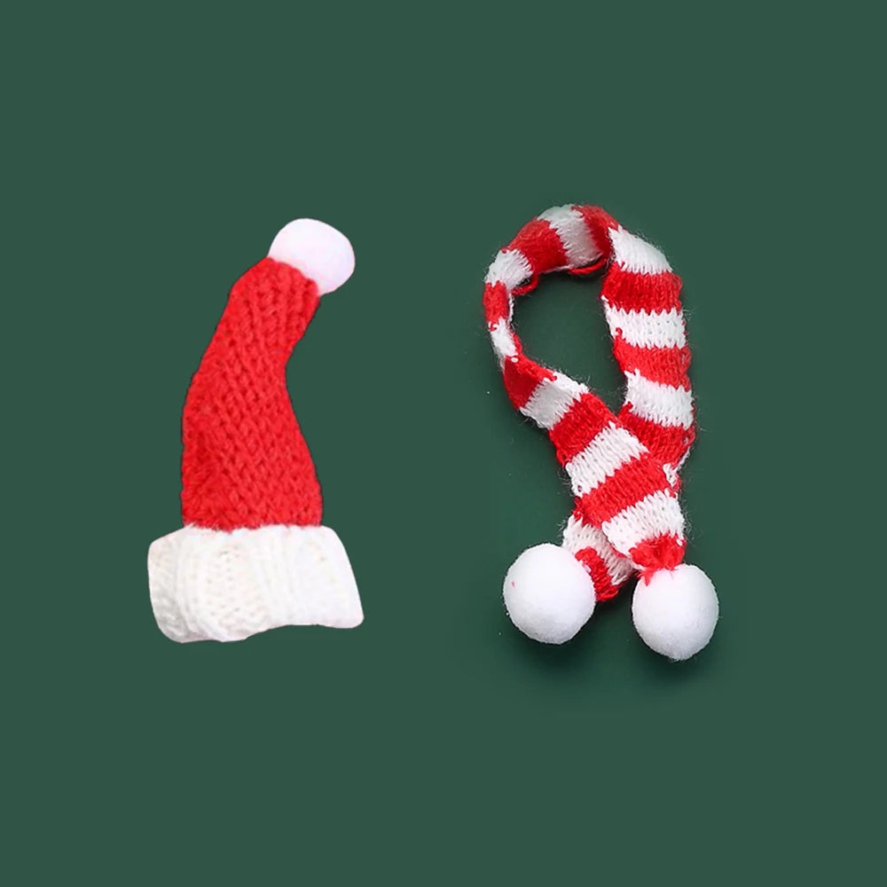iYOE 10pcs Festive Christmas Mini Santa Hats Scarf Red & White Fabric for Party Supplies Festive Holiday Decorations