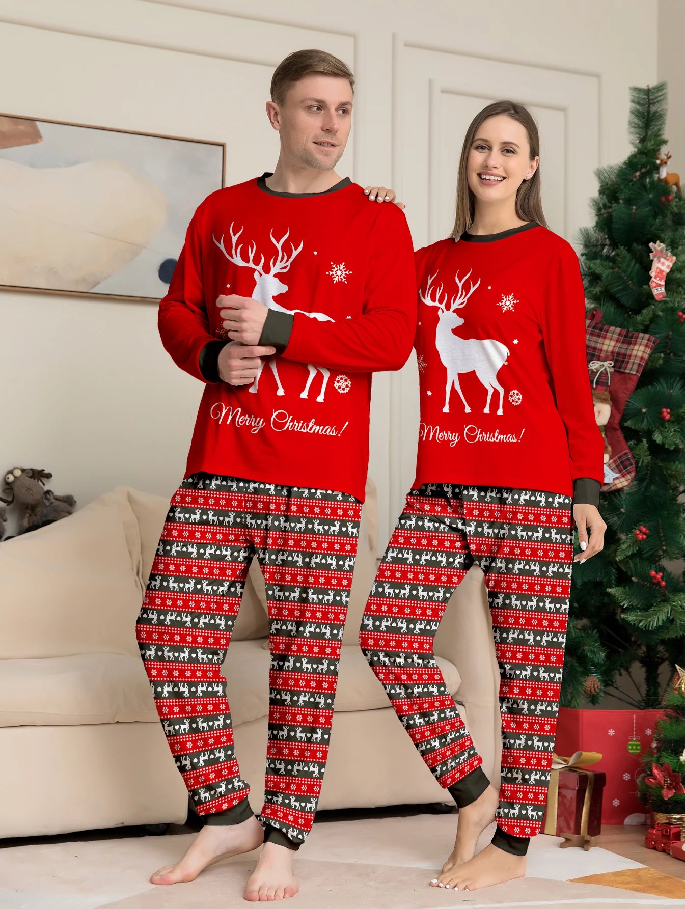 Family Christmas Pajama Sets - All - over Santa, Tree & Reindeer Prints, Cozy for Holidays