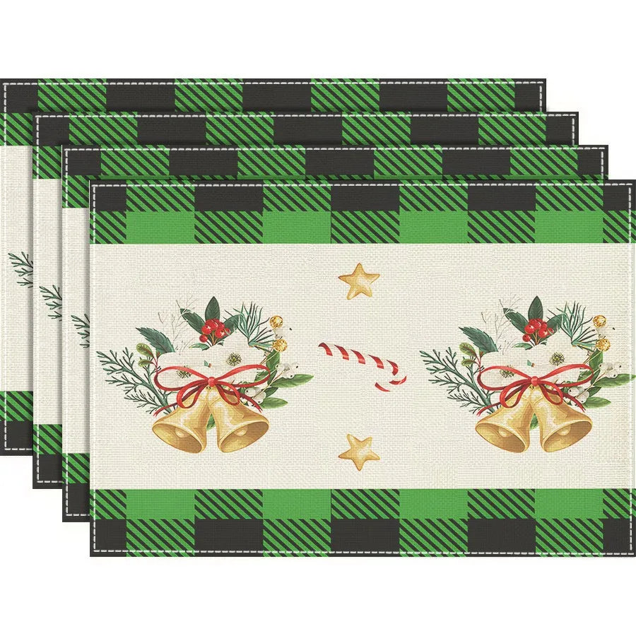 4/6/8Pcs Church Xmas Trees Linen Placemat Snowflakes Merry Christmas Placemats Winter Table Mats for Party Kitchen Dining Decor