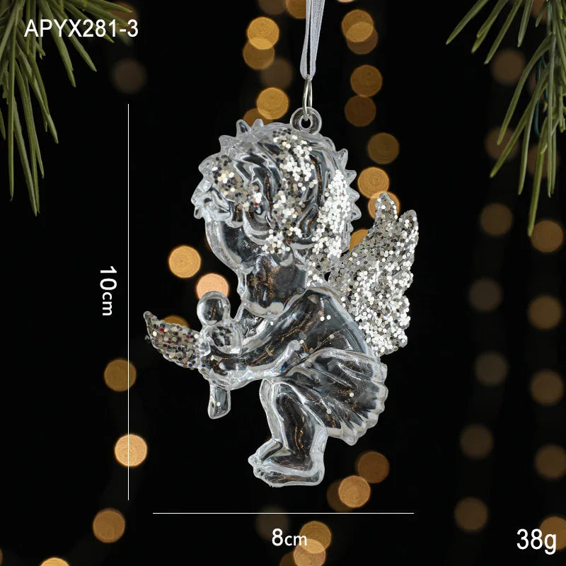 Christmas Ice Crystal Pendant Xmas Tree Pendant Transparent Acrylic Angel Light Luxury Scene Decoration Props New Year 2025