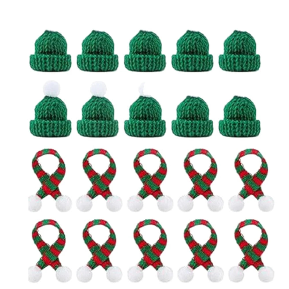 Mini Christmas Knit Hat Mini Christmas Scarf Set, Santa Knit Hat Scarf Christmas Xmas Tree Hanging Decoration Party Supplies