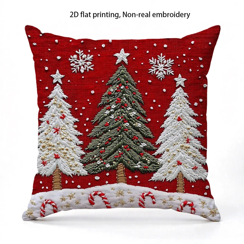 Christmas Red Pillows with Snowflakes and Trees Square polyester pillowcase, modern sofa decorative cushion cover