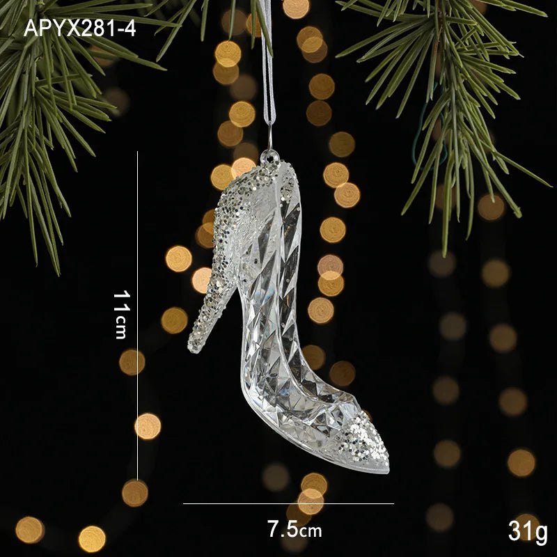 Christmas Ice Crystal Pendant Xmas Tree Pendant Transparent Acrylic Angel Light Luxury Scene Decoration Props New Year 2025
