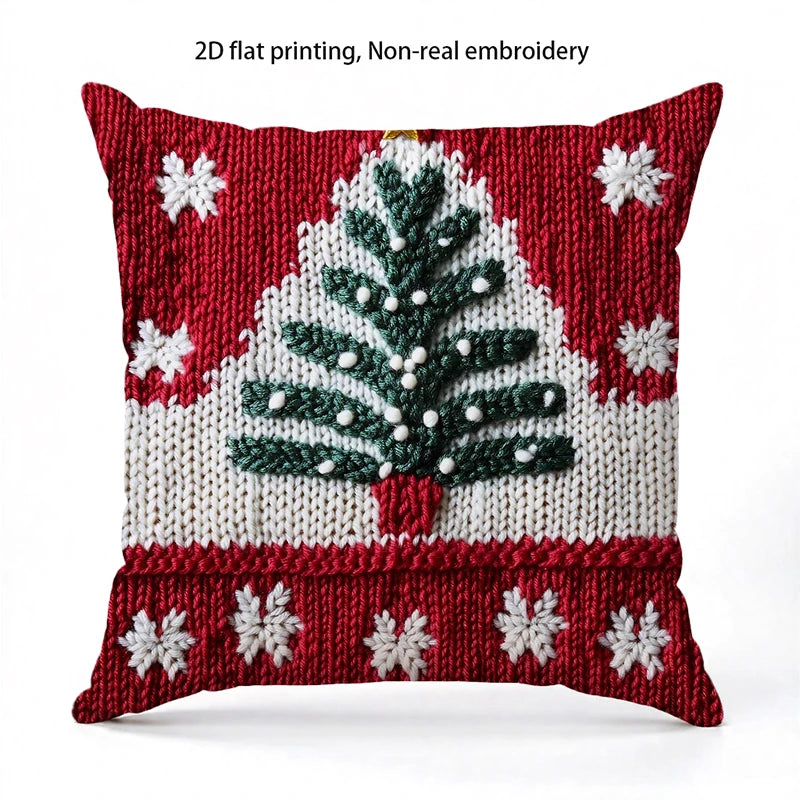 Christmas Red Pillows with Snowflakes and Trees Square polyester pillowcase, modern sofa decorative cushion cover