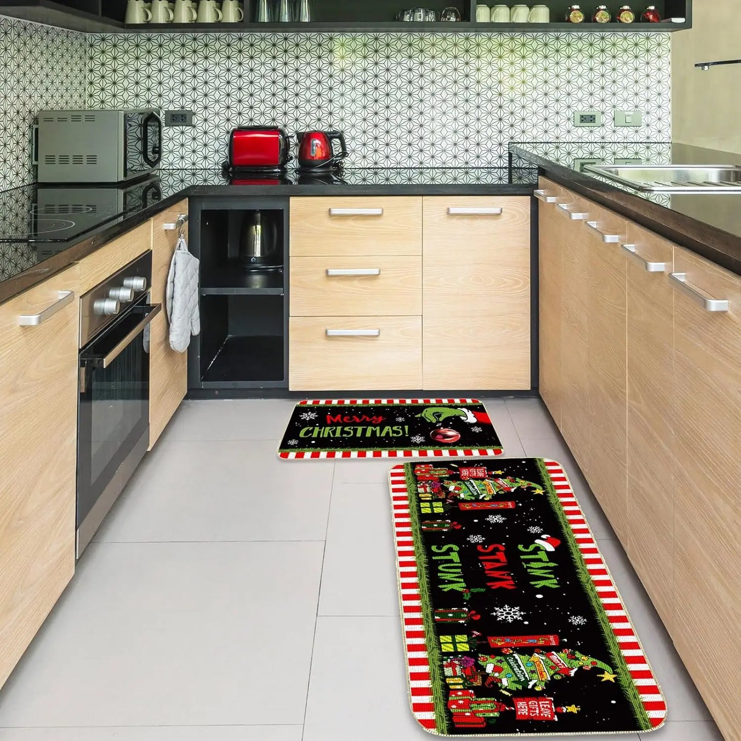 VIKAMA1/2PCS Lovely Christmas Gingerbread Man Crystal Velvet Kitchen Floor Mat Easy Care Floor Mat Entry Door Mat Home Decor