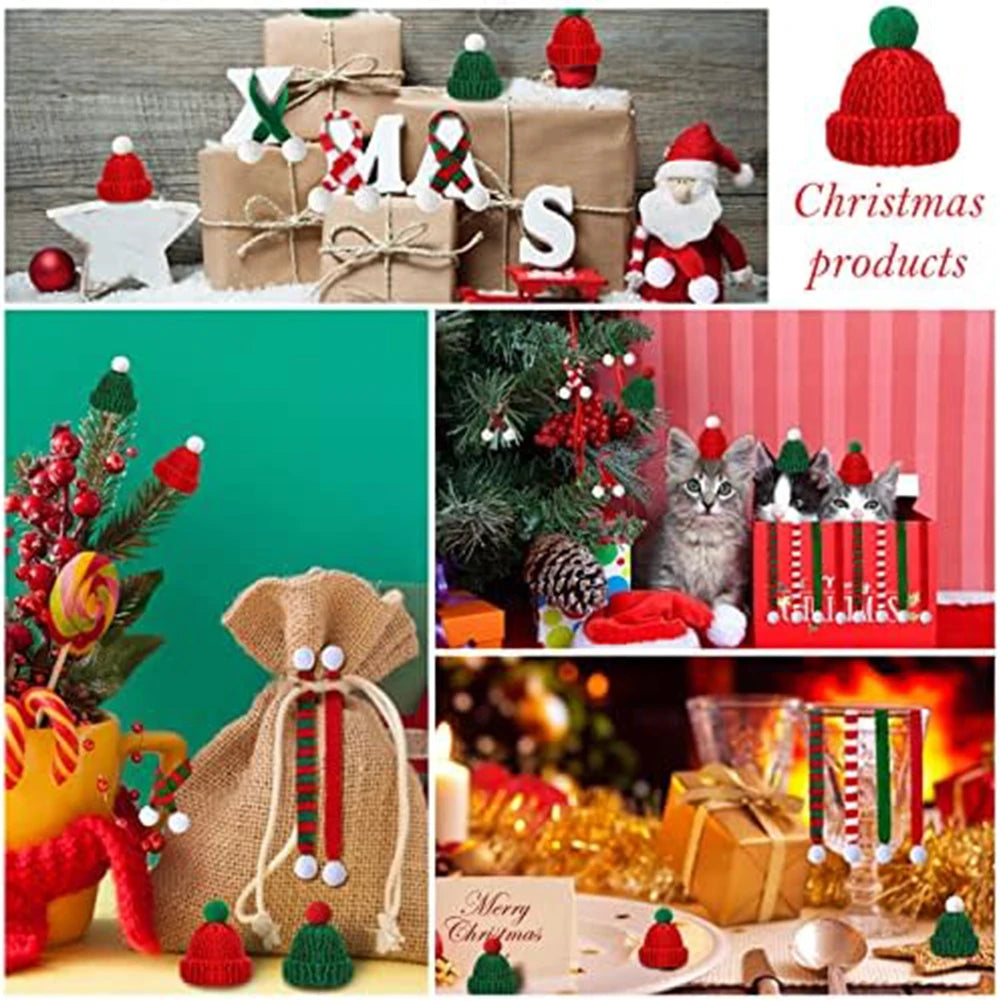 Mini Christmas Knit Hat Mini Christmas Scarf Set, Santa Knit Hat Scarf Christmas Xmas Tree Hanging Decoration Party Supplies