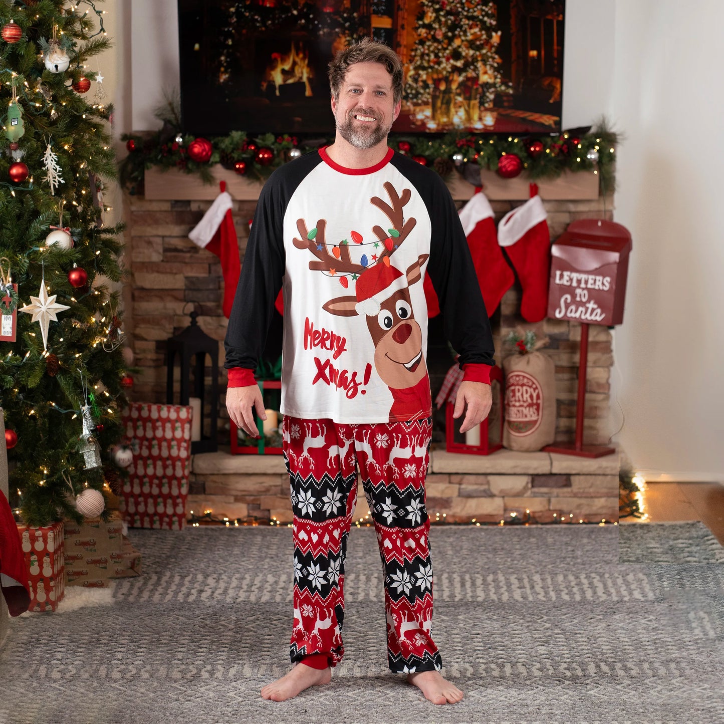 PatPat Christmas Reindeer Print Family Matching Pajamas Sets