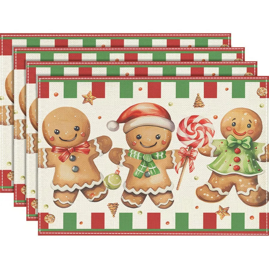 4/6/8Pcs Church Xmas Trees Linen Placemat Snowflakes Merry Christmas Placemats Winter Table Mats for Party Kitchen Dining Decor