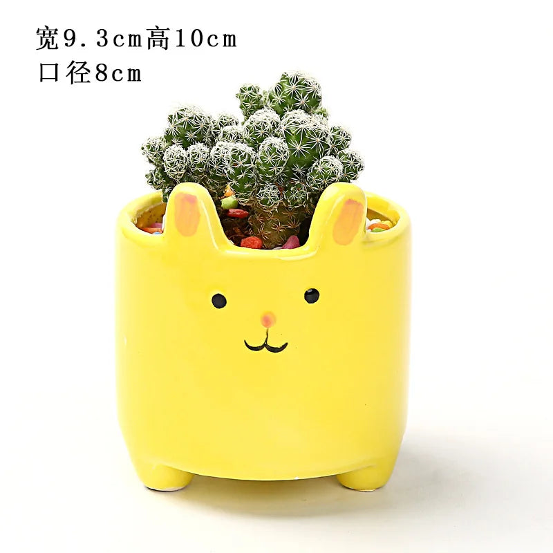 Succulent Pot Ceramic Flower Pot Cartoon Cute Potted Plant Rabbit Creative Plant Pot Desktop Potted Desk Decorate Small Ornament