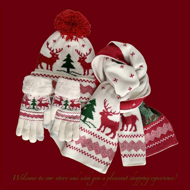 Three Piece Set Of Christmas Hats, Scarves, Gloves to Enhance The Festive Atmosphere