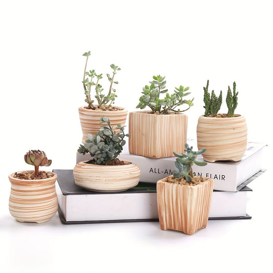 SUN-E 6pcs/Set Mini Ceramic Plant Pots - Decorative, 2.5Inch/6.5cm, with Drain Hole, Perfect Gift for Women, Ideal for Succulent, Cactus, Flower, Home, Office, Outdoor Garden