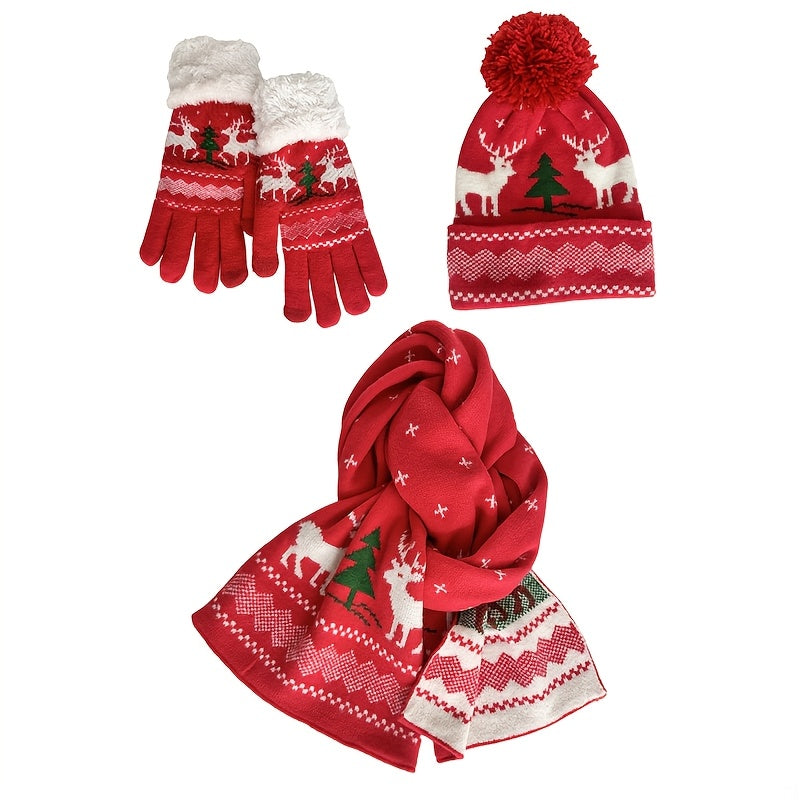 Three Piece Set Of Christmas Hats, Scarves, Gloves to Enhance The Festive Atmosphere