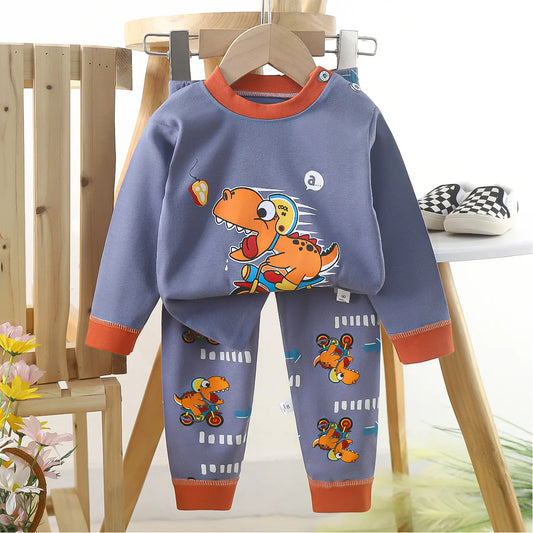 2024 Girls Comfortable 100% Cotton Long-Sleeved Sleepwear Pajamas Suit Breathable Relaxing Cartoon-Printed Pajamas for Children