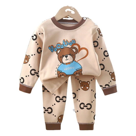 2024 Girls Comfortable 100% Cotton Long-Sleeved Sleepwear Pajamas Suit Breathable Relaxing Cartoon-Printed Pajamas for Children