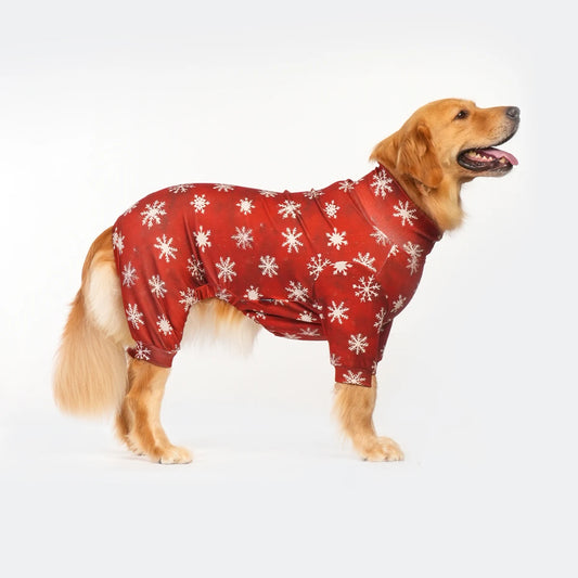 Ultra-Soft Christmas Dog Costume - Size  -6XL - Warm Pet Apparel - Red and Snowflake Pattern - Adjustable Dog Clothing