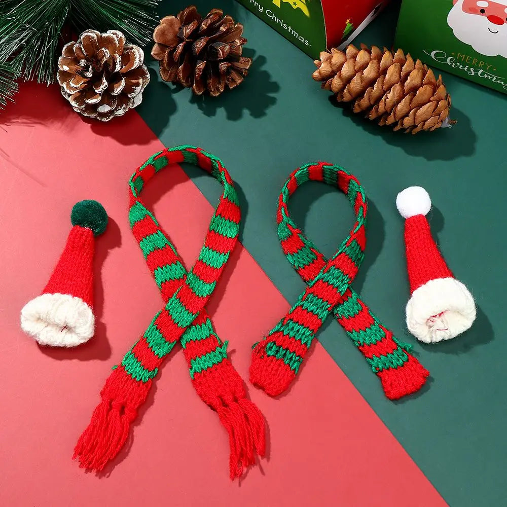 For 1/6 1/12 Doll Scarf Hat Knitted Scarves Xmas Ornament Mini Christmas Caps Handmade Miniature Clothes Dollhouse Accessories