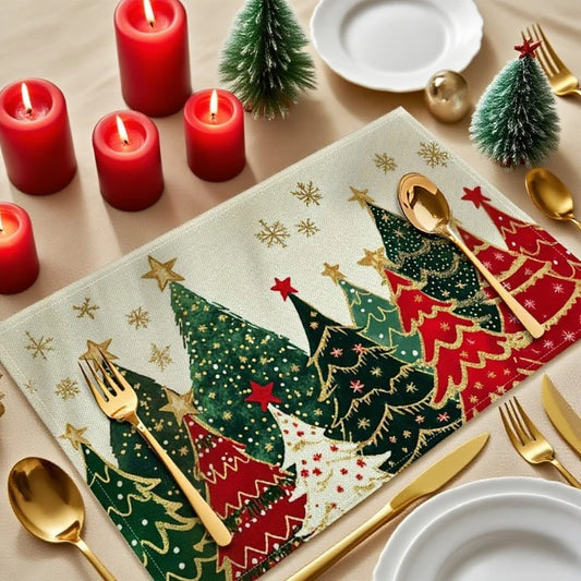 Christmas Tree and Floral Placemats, Farmhouse Winter Christmas | Xmas Holiday Home Kitchen Table Decorations | Home & Party Use