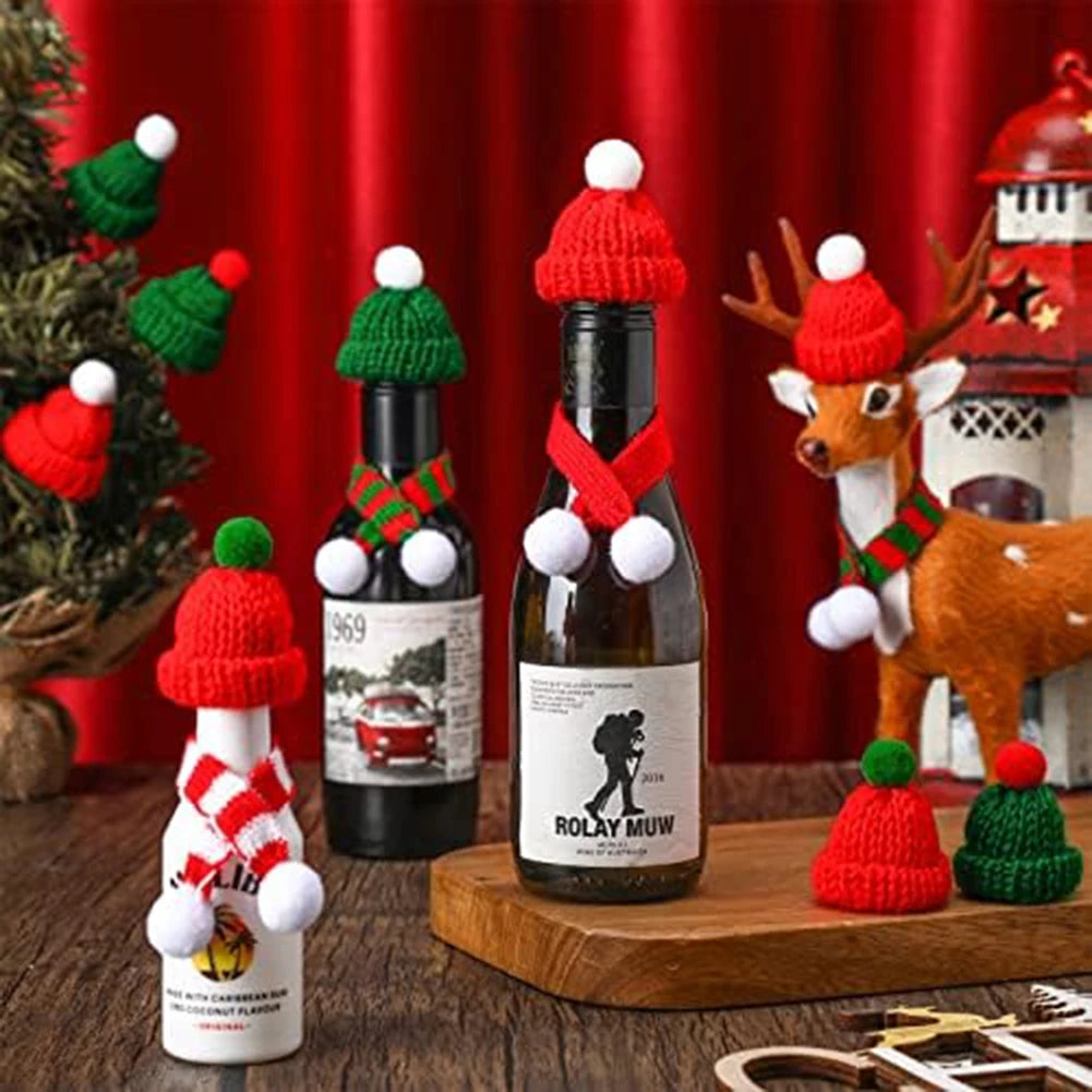 Mini Christmas Knit Hat Mini Christmas Scarf Set, Santa Knit Hat Scarf Christmas Xmas Tree Hanging Decoration Party Supplies