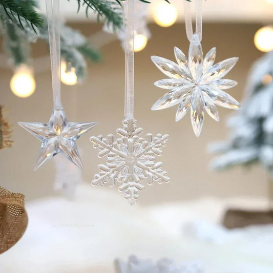 3pcs/bag 2025 Christmas Decorations Christmas Transparent Snowflake Pendants for Winter New Year Tree Home Party Ornaments