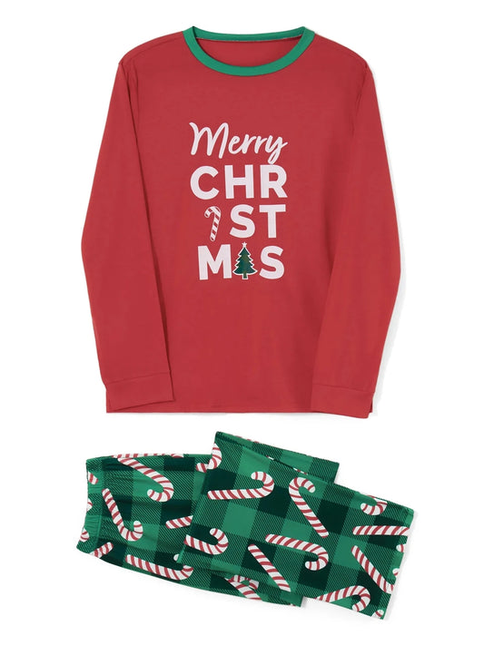 Xmas Whole Family Matching Christmas Pajamas Set Full Sleeve Letter Print T-shirt Pants Clothing Set Women Children's Loungewear