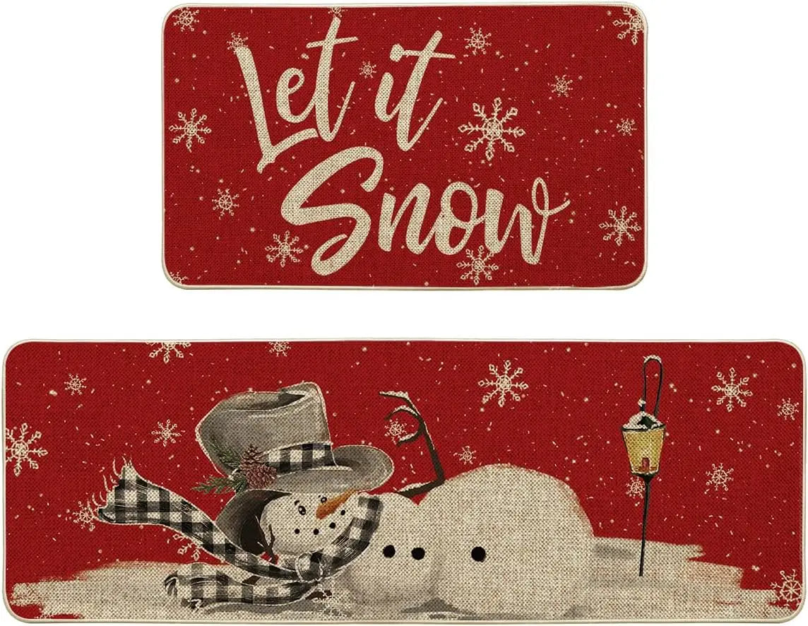 VIKAMA1/2PCS Lovely Christmas Gingerbread Man Crystal Velvet Kitchen Floor Mat Easy Care Floor Mat Entry Door Mat Home Decor