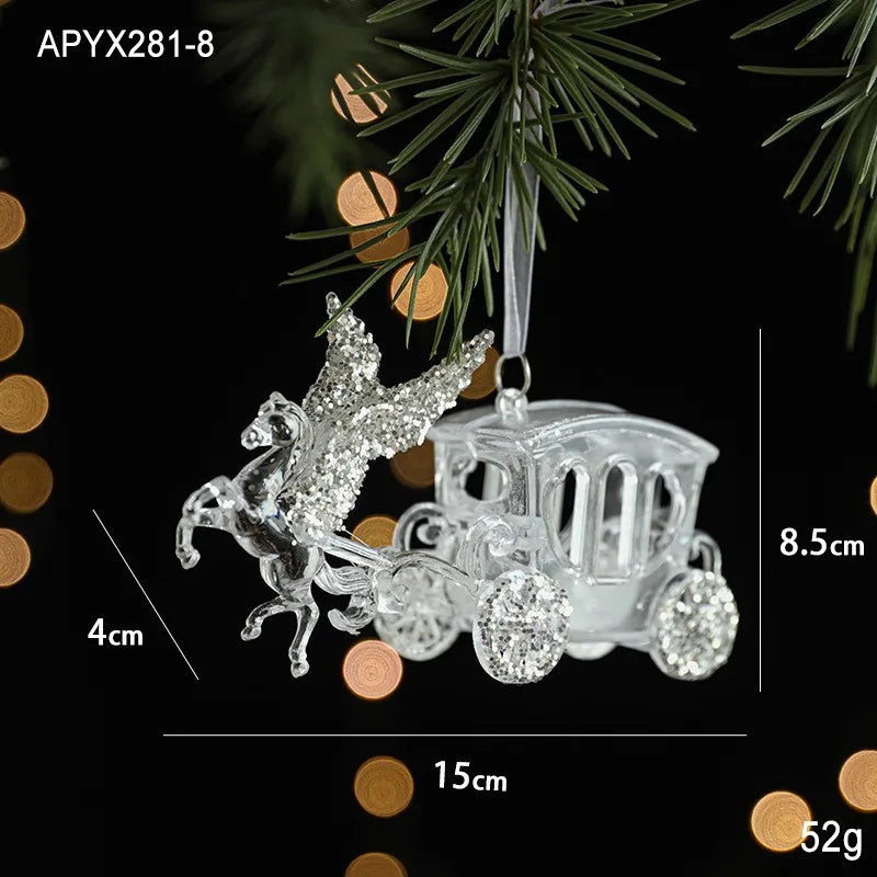Christmas Ice Crystal Pendant Xmas Tree Pendant Transparent Acrylic Angel Light Luxury Scene Decoration Props New Year 2025