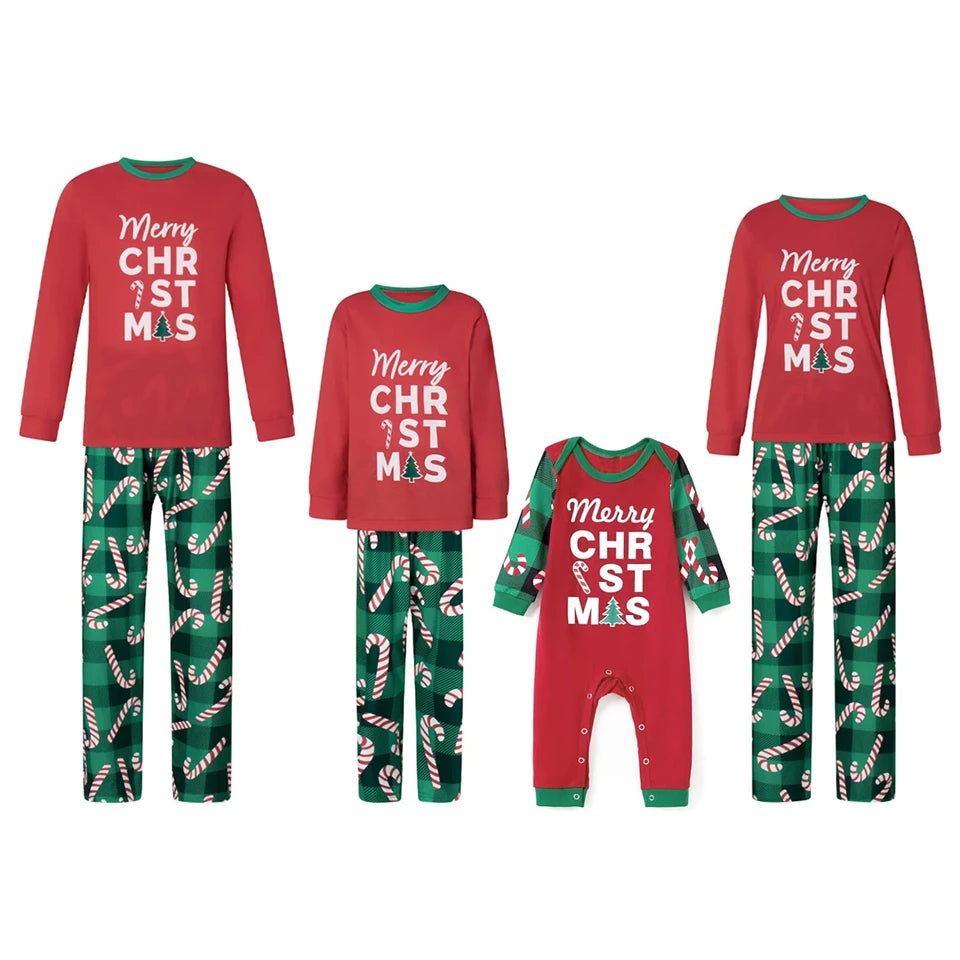 Xmas Whole Family Matching Christmas Pajamas Set Full Sleeve Letter Print T-shirt Pants Clothing Set Women Children's Loungewear