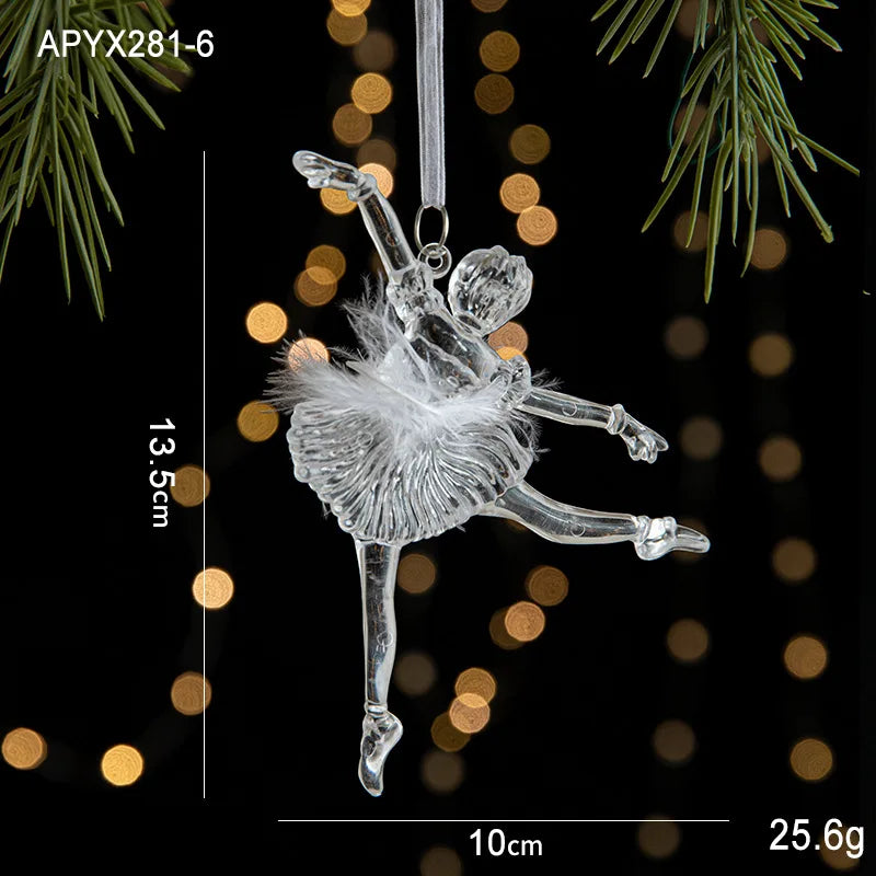 Christmas Ice Crystal Pendant Xmas Tree Pendant Transparent Acrylic Angel Light Luxury Scene Decoration Props New Year 2025