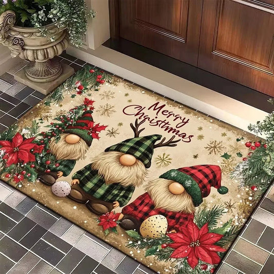 VIKAMA Christmas Entrance Floor Mat Made Of Crystal Velvet For Indoor Decoration, Living Room, Santa Claus Mat, Home Decoration