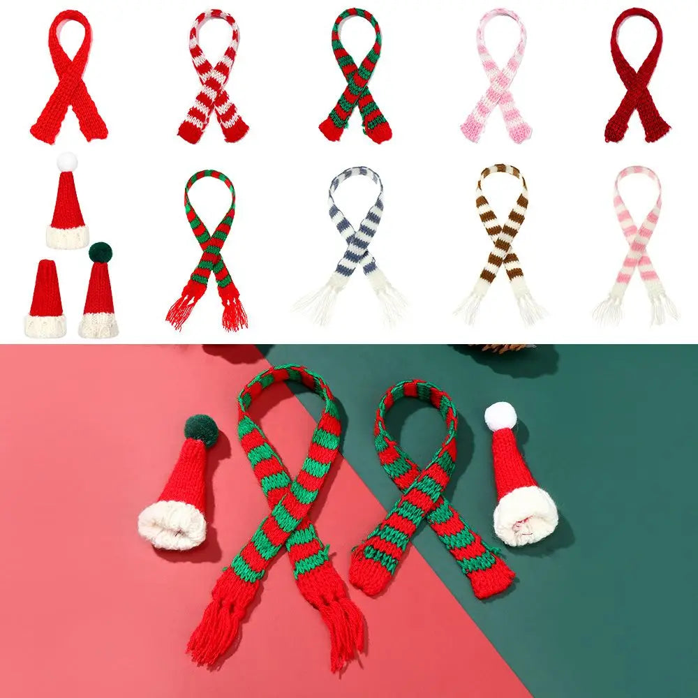 For 1/6 1/12 Doll Scarf Hat Knitted Scarves Xmas Ornament Mini Christmas Caps Handmade Miniature Clothes Dollhouse Accessories