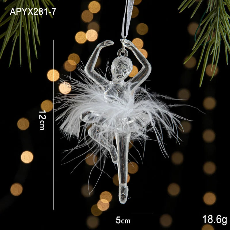 Christmas Ice Crystal Pendant Xmas Tree Pendant Transparent Acrylic Angel Light Luxury Scene Decoration Props New Year 2025